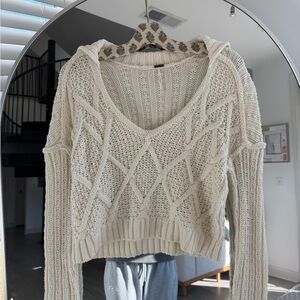 Free People Cream V-Neck Sweater